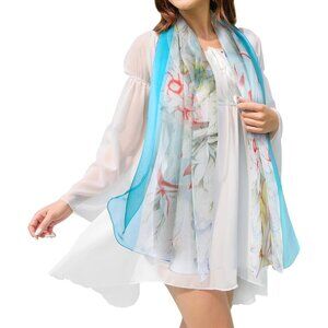 Women's Light Blue 1 Fashion Lightweight Head Scarf Floral Print Chiffon Scarves